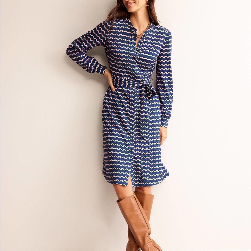 Boden Julia Navy Wave Long Sleeve Dress